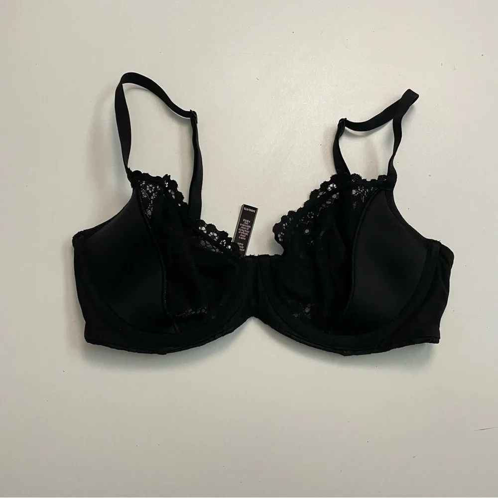 Victorias Secret Bra Unlined Demi Underwire Floral Lace Convertible Black